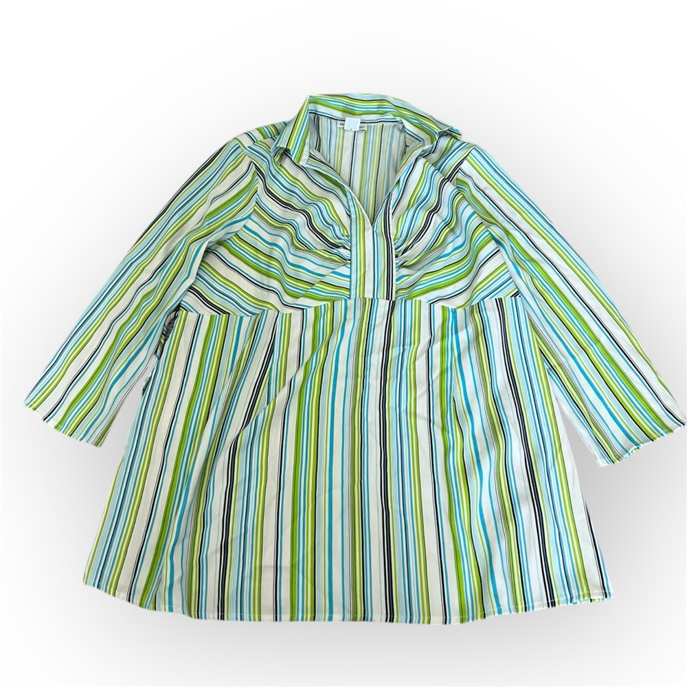 ▫️MOTHERHOOD MATERNITY: Women’s XL, green/blue/white/black striped blouse▫️